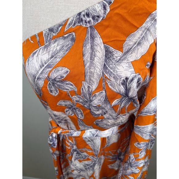 Alexis Randi One Shoulder Floral Maldives Orange Long Sleeve Maxi Dress Size XL - Picture 10 of 14